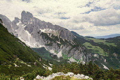 Scenic view of snowcapped mountains against sky