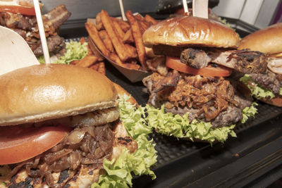 Close-up of burger on table