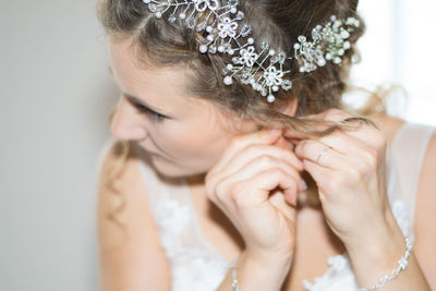 Close-up of young bride