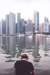 City skyline with river in background