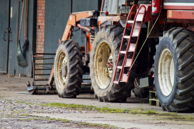 Rear view of cropped agricultural vehicle