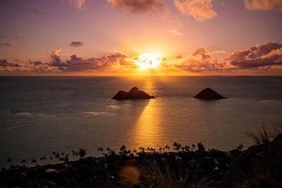 Scenic view of sea at sunset