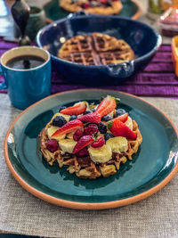 Close-up of food in plate on table