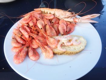 High angle view of food in plate on table