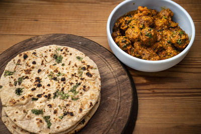 High angle view of food on table