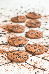 Close-up of chocolate chip cookies on table