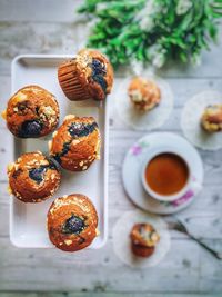 High angle view of breakfast on table