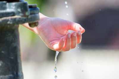 Close-up of hand holding water