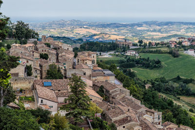 High angle shot of townscape against sky