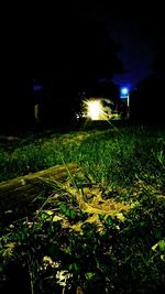 Scenic view of grassy field at night