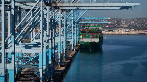 Apm container terminal of los angeles, view from neighbour ship bridge wing