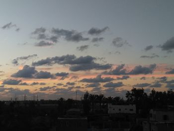 High angle view of townscape against sky at sunset