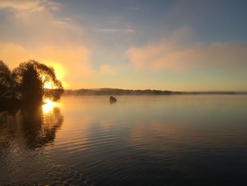 Scenic view of sunset over lake