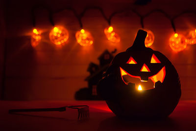 Close-up of illuminated lantern during halloween