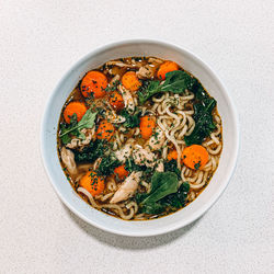 High angle view of food in bowl on table