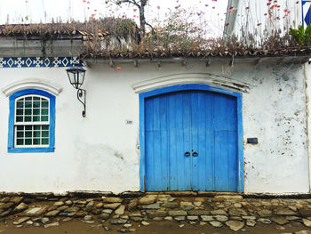 Closed door of building