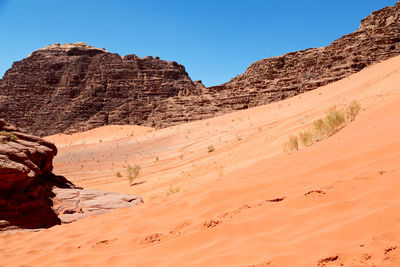 Scenic view of arid landscape against clear sky