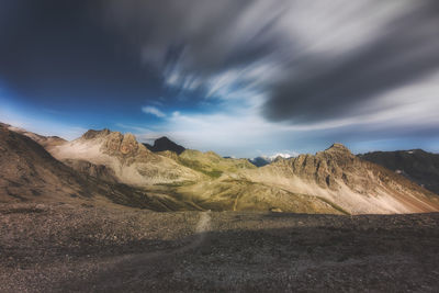 Desert landscape on the swiss alps in the grisons region