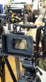 Close-up of camera on table