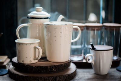 Close-up of crockery on table