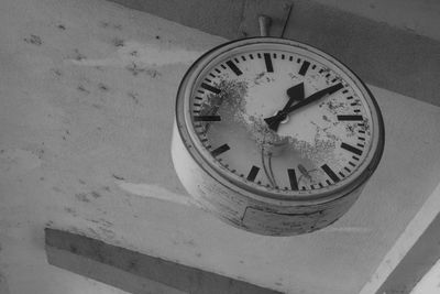 High angle view of clock on wall