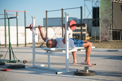 Full length of man exercising outdoors