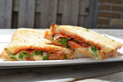 Close-up of burger on table