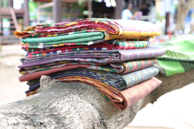 Close-up of multi colored for sale at market stall