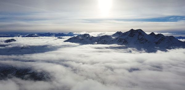 Scenic view of snowcapped mountains against sky