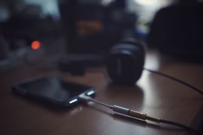 Close-up view of smart phone on table