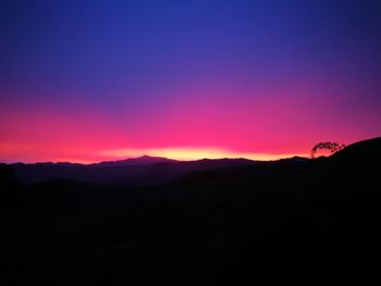 Scenic view of silhouette mountains against sky at sunset