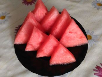 High angle view of fruits in plate