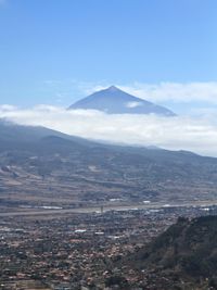 Aerial view of city against cloudy sky