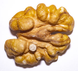 High angle view of bread on white background