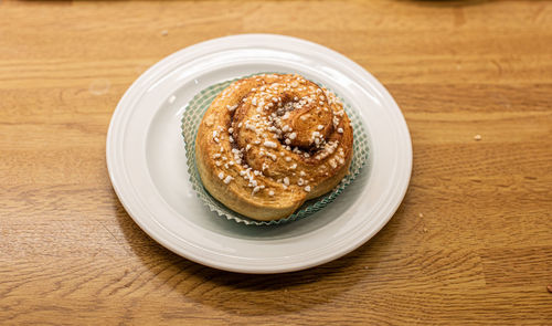 High angle view of dessert in plate on table