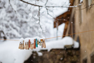Close-up of padlocks on snow