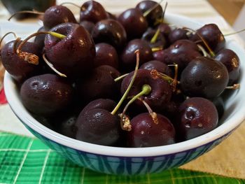 High angle view of fruits in bowl on table