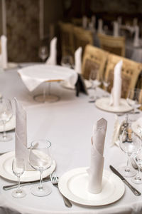 View of wine glasses on table