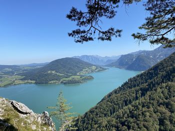 Scenic view of mountains against sky - mondsee from drachenwand