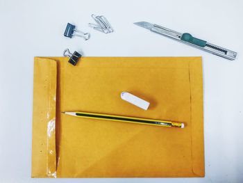 High angle view of pen on table