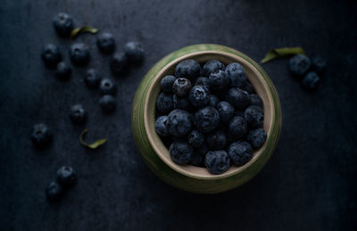 High angle view of fruits in bowl on table