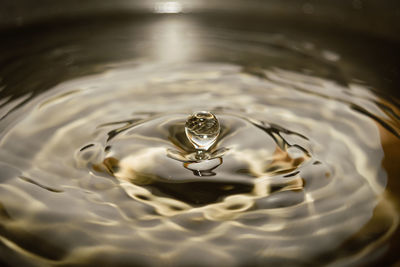 High angle view of drop falling on water