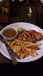 High angle view of meal served on table