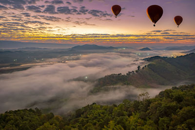 View of hot air balloon at sunset