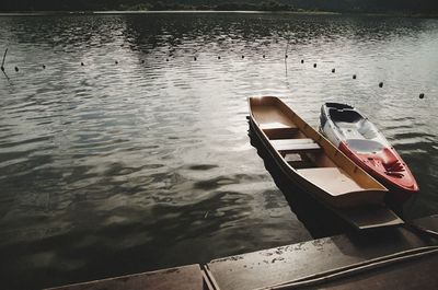 High angle view of boat in lake