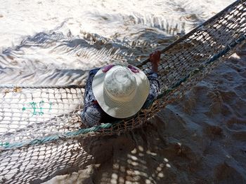 High angle view of fishing net