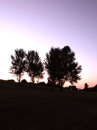 Silhouette trees on field against sky at sunset