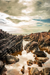 Scenic view of rock formations against sky