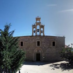 Low angle view of building against blue sky