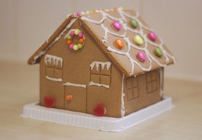 Close-up of gingerbread house